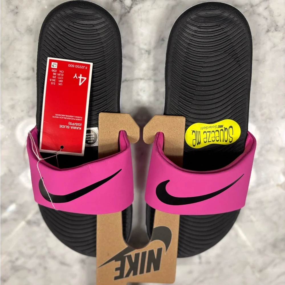 Nike Kawa Slide Sandal Little Girl Size Youth 4. Pink Black. New NWT
